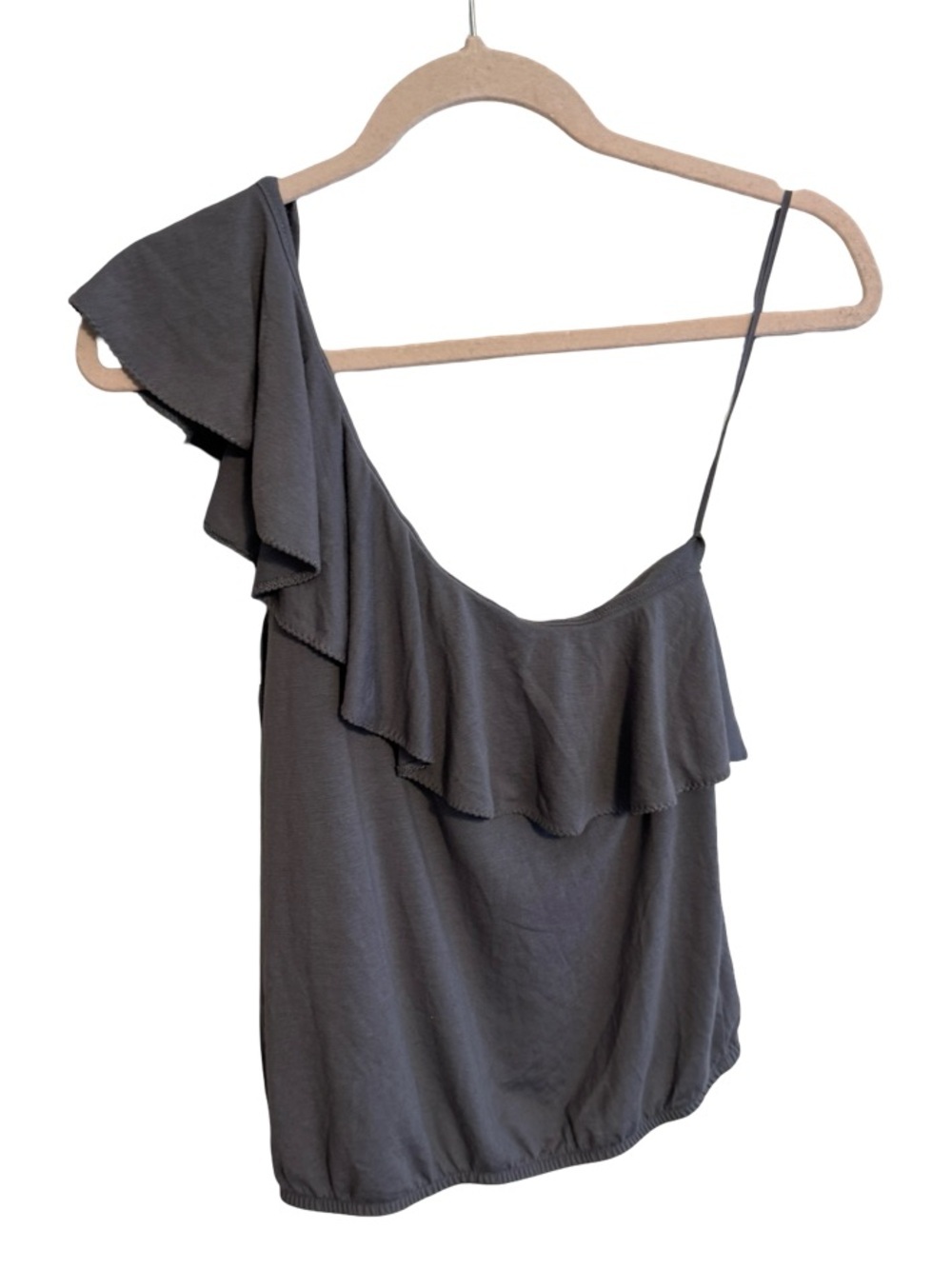 American Eagle Outfitters Gray One Shoulder Ruffle Cropped Blouse Women’s Size M